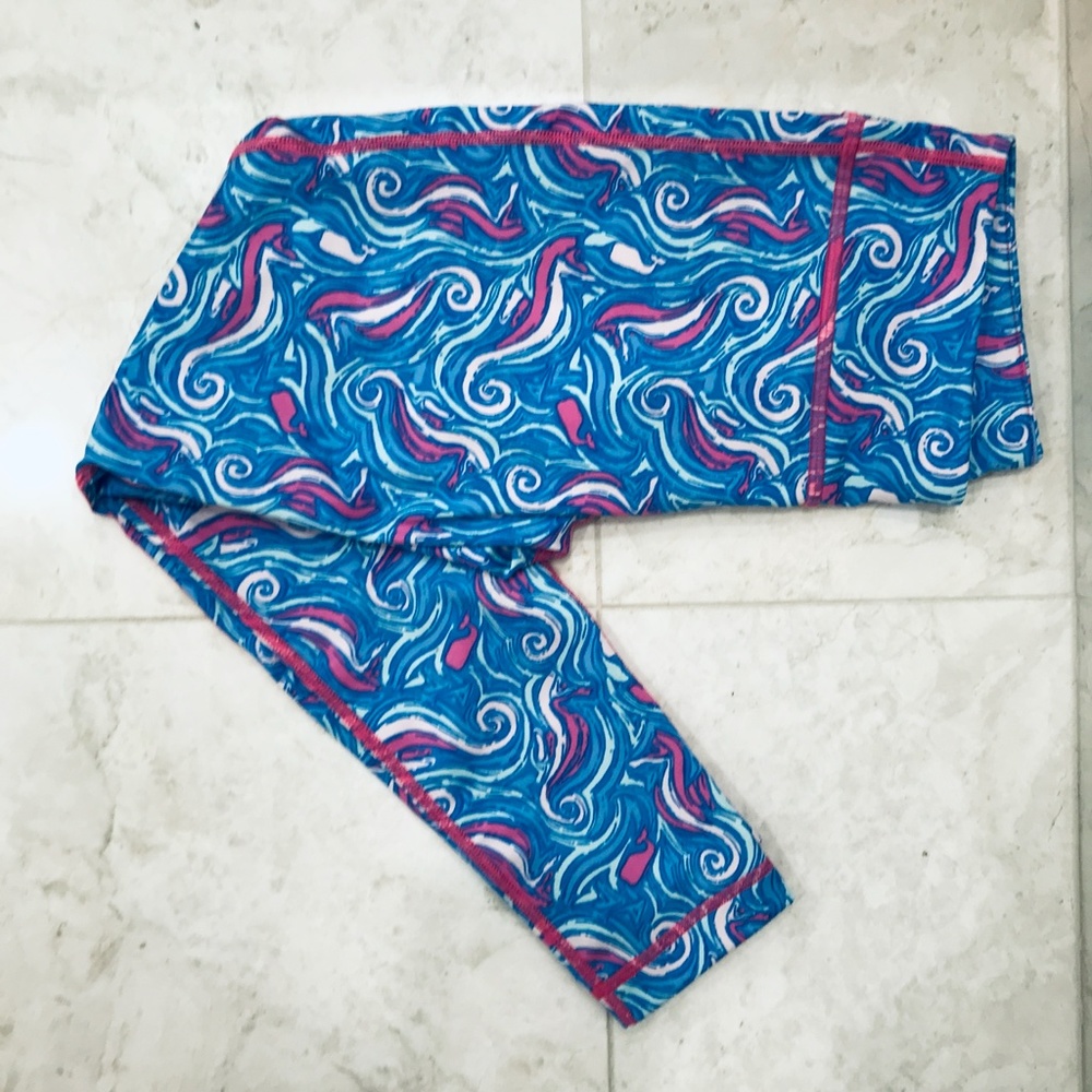 VINEYARD VINES {Girl M} Swirly Seahorse Leggings Pink Blue - Picture 2 of 4